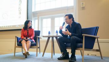 Arts & Sciences Dean Christa Acampora discusses the importance of developing a sense of belonging with Stanford University social psychologist Geoffrey Cohen at UVA's "Inclusive Futures" conference. 