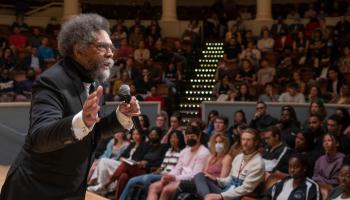Cornel West encouraged students to live fully examined lives and to act with integrity and courage. (Photos by Sanjay Suchak, University Communications)