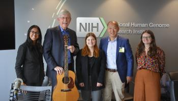 (From L to R) Reeya Verma, Dr. Francis Collins, Catherine Cossaboom, STEM Advisor to the Provost Ken Ono and "HOOS in STEM" producer M.G. McGehee 