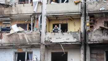 Residential building in Kyiv Ukraine damaged by bombs
