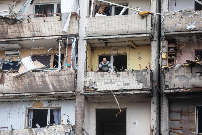 Residential building in Kyiv Ukraine damaged by bombs