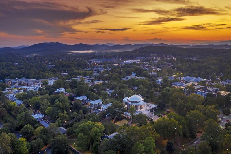 Aerial photo of UVA and Charlottesville