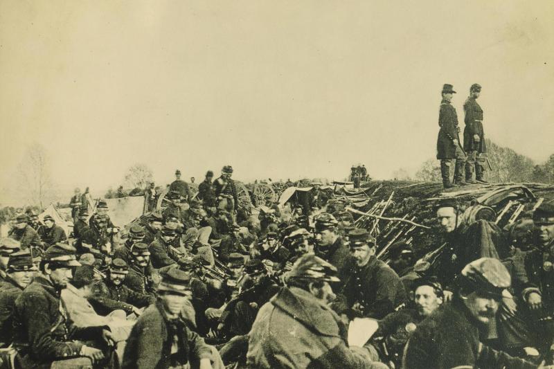 Union soldiers entrenched along the west bank of the Rappahannock River at Fredericksburg in 1863.