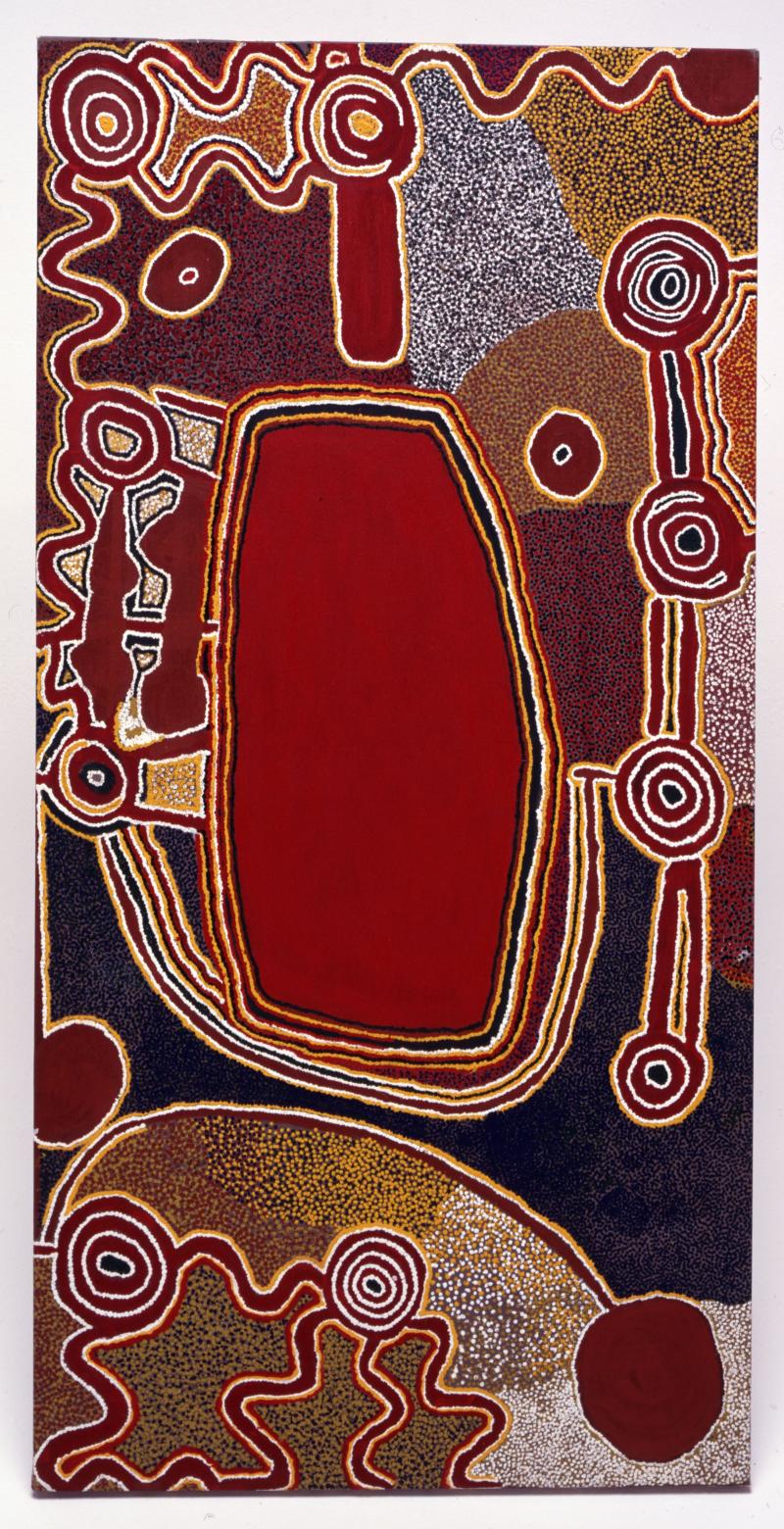 Tjumpo Tjapanangka, Kangaroo Dreaming at Lake Mackay, 1991, acrylic on canvas, 150 x 75 cm. ©2016 Artist Rights Society (ARS), New York/Viscopy, Australia