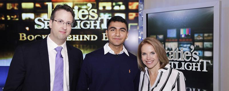 Russian Literature Scholar and Lecturer Andrew Kaufman with Katie Couric and and former Beaumont Juvenile Correctional Center resident Douglas Avila