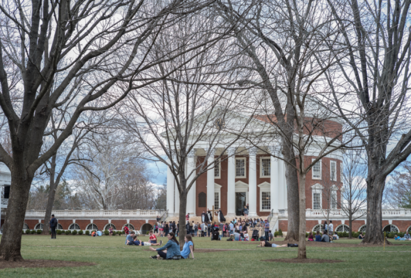 Students near the Rotunda at the University of Virginia