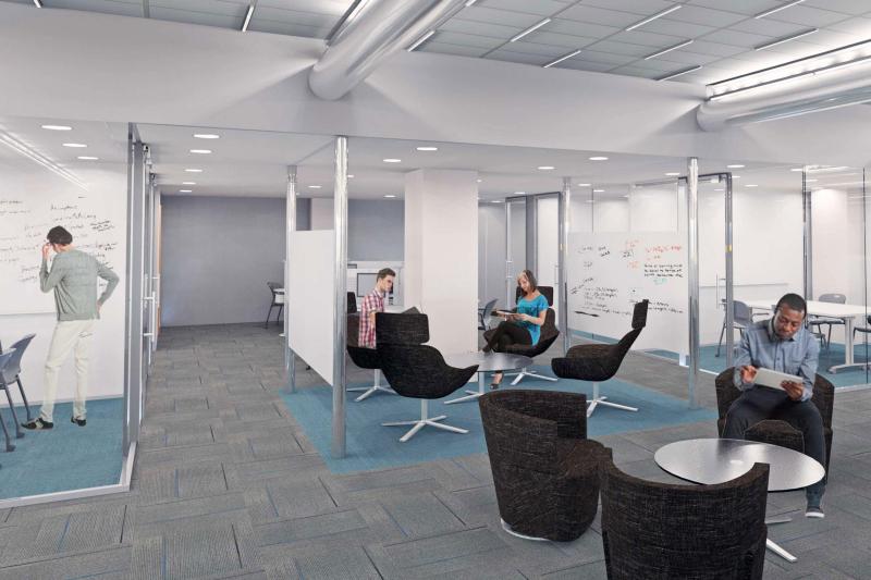 A rendering of some meeting spaces in the planned advising center, available for one-on-one meetings, tutoring and studying. 