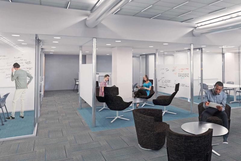 A rendering of some meeting spaces in the planned advising center, available for one-on-one meetings, tutoring and studying.