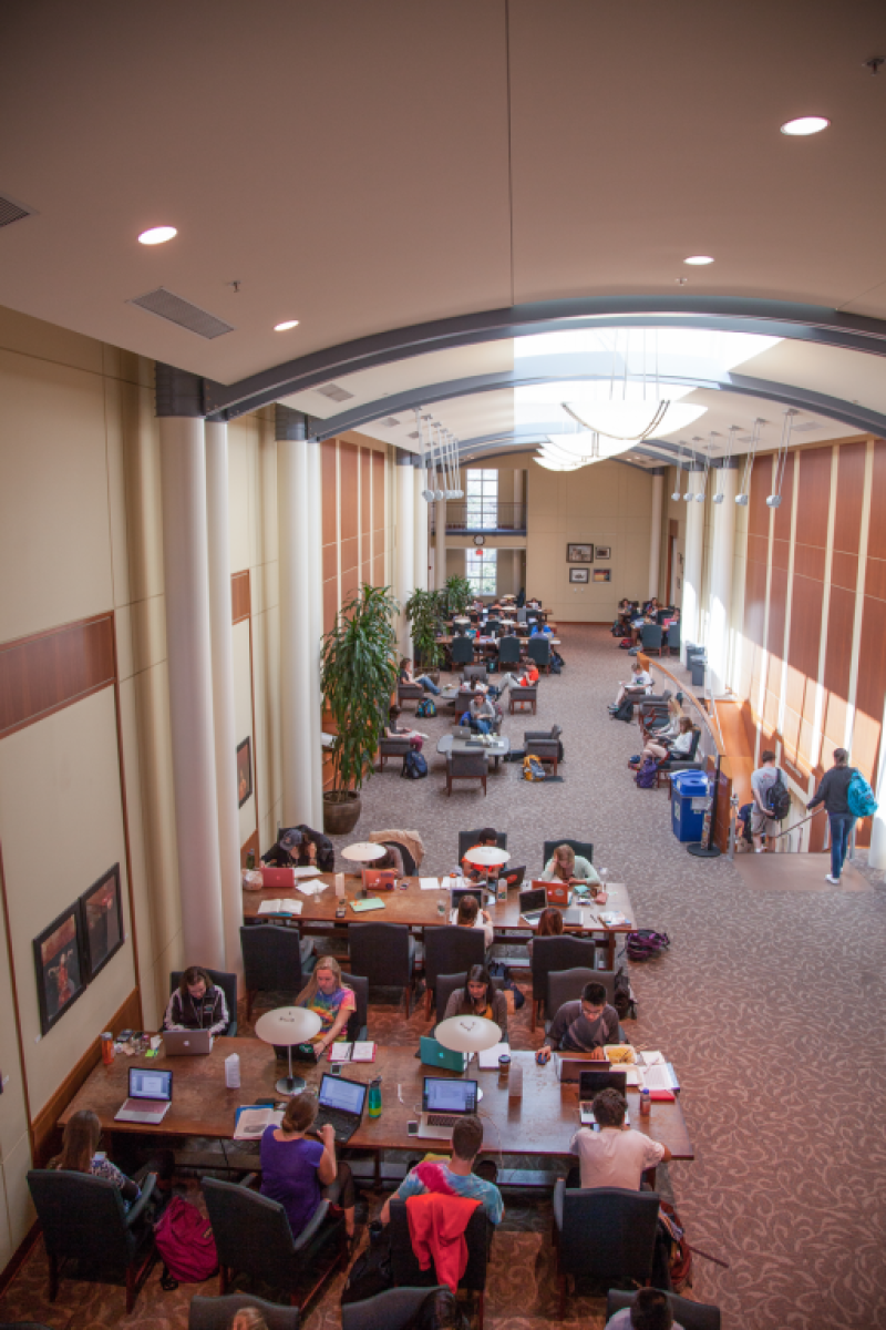 Students in the library at Clark Hall