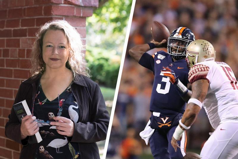 Lisa Speidel (left) was at a rock concert when Cavaliers football player Bryce Perkins (right) gave her a “shout-out” during Saturday’s win over Florida State.