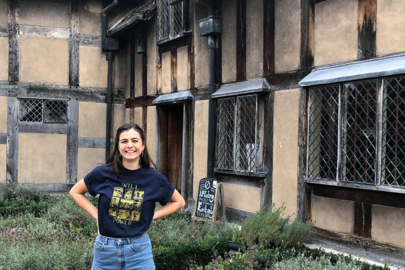Third-year drama major Payton Moledor stands outside Shakespeare’s birthplace, one of the many places she visited while studying in London.