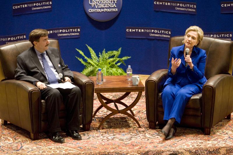 Larry J. Sabato (CLAS '74) - Director and founder, Center for Politics; University Professor of Politics at U.Va. in 2008 with then candidate for President, Hillary Clinton