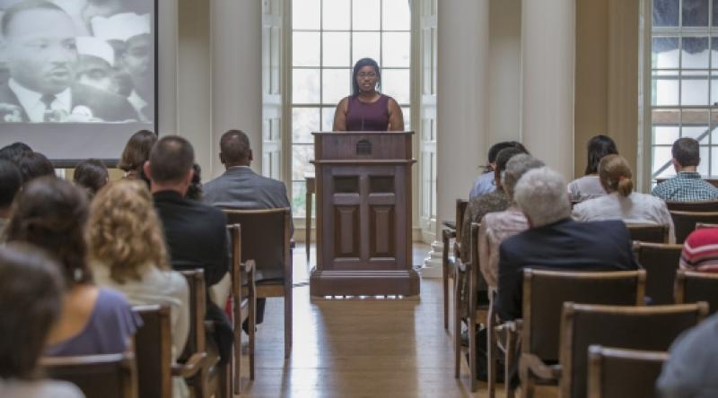 UVA student speaker at the Rev. Martin Luther King 50th anniversary commemoration.