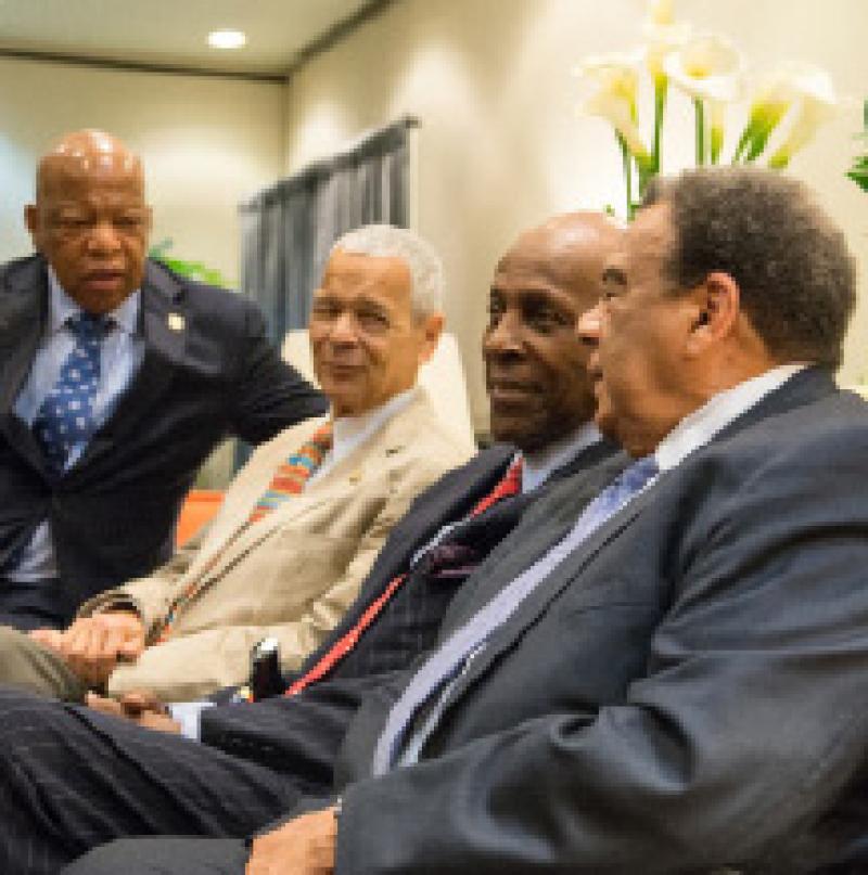 John Lewis, Julian Bond, Vernon Jordan and Andrew Young at the Civil Rights Summit at the LBJ Presidential Library