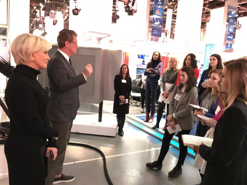 Students speak to MSNBC hosts Joe Scarborough and Mika Brzezinski on the set of their show Morning Joe on January 8.