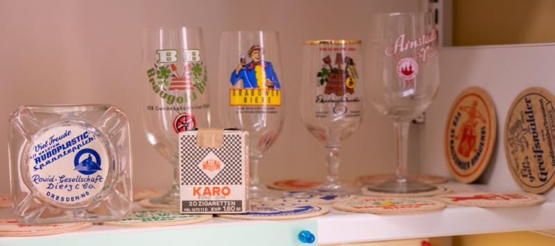 East German alcohol bottles and glasses